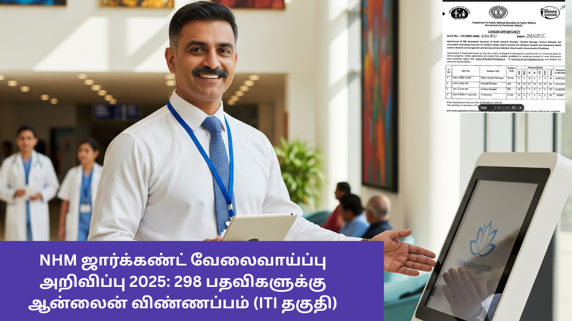 NHM ஜார்க்கண்ட் வேலைவாய்ப்பு அறிவிப்பு 2025: 298 பதவிகளுக்கு ஆன்லைன் விண்ணப்பம் (ITI தகுதி)